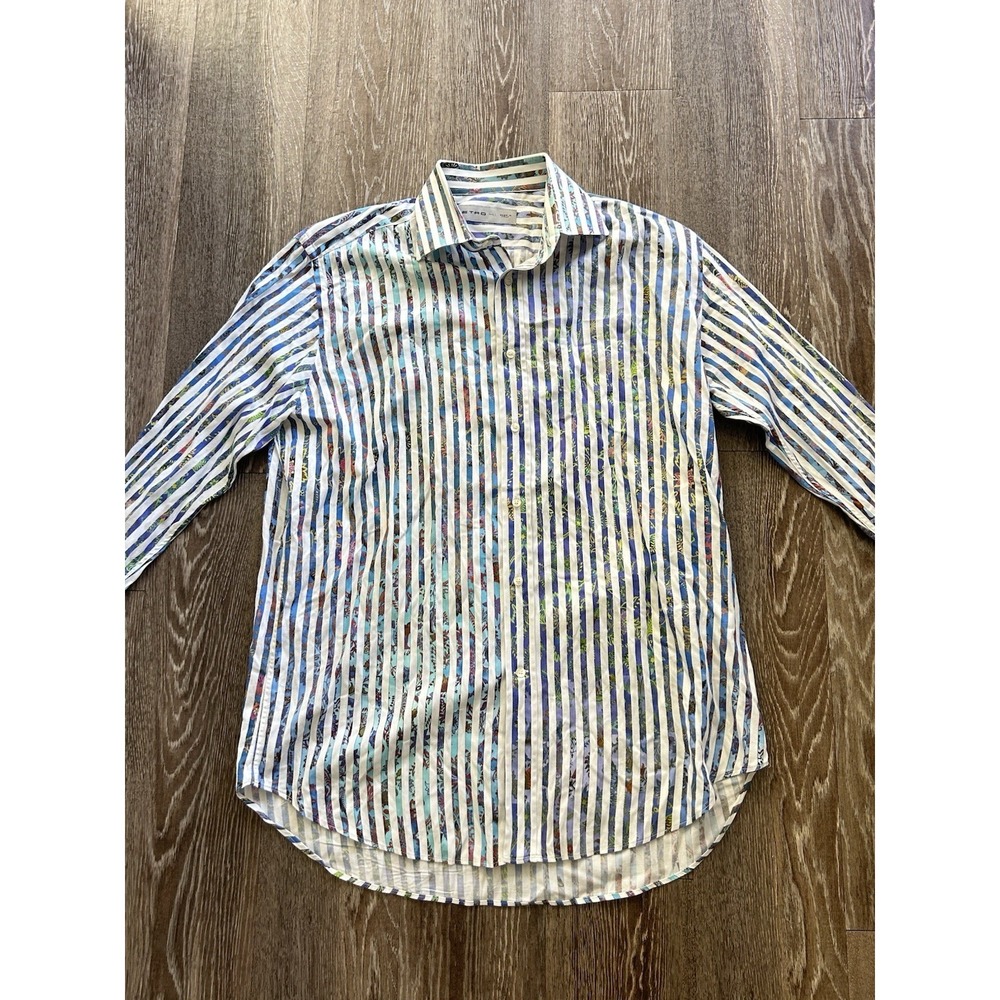 Etro Milano Paisley Striped Multicolor Button Down Shirt Made In Italy Luxury